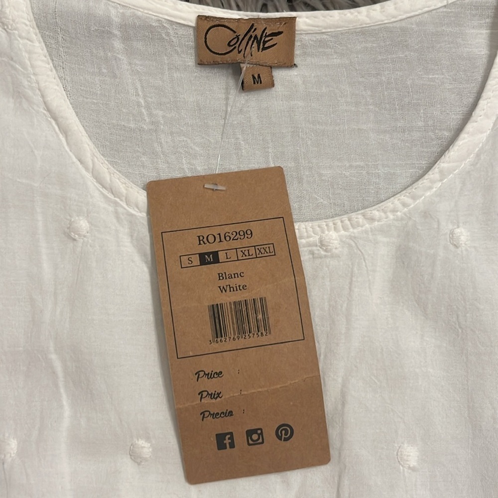NWT Coline white cotton eyelet dress with attached waist tie M - Picture 3 of 8